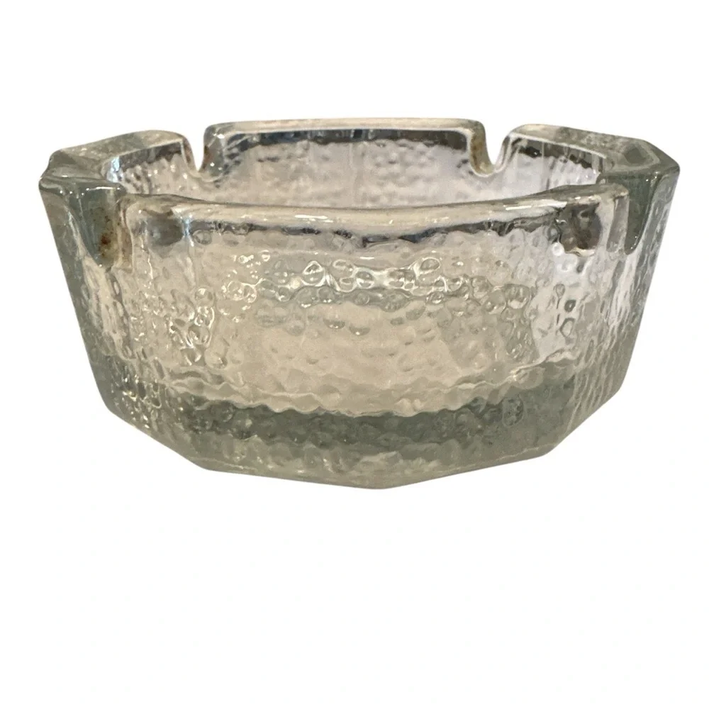 Vintage Clear Mid Century Iceberg Textured Glass Ashtray 4 Slots No Chips